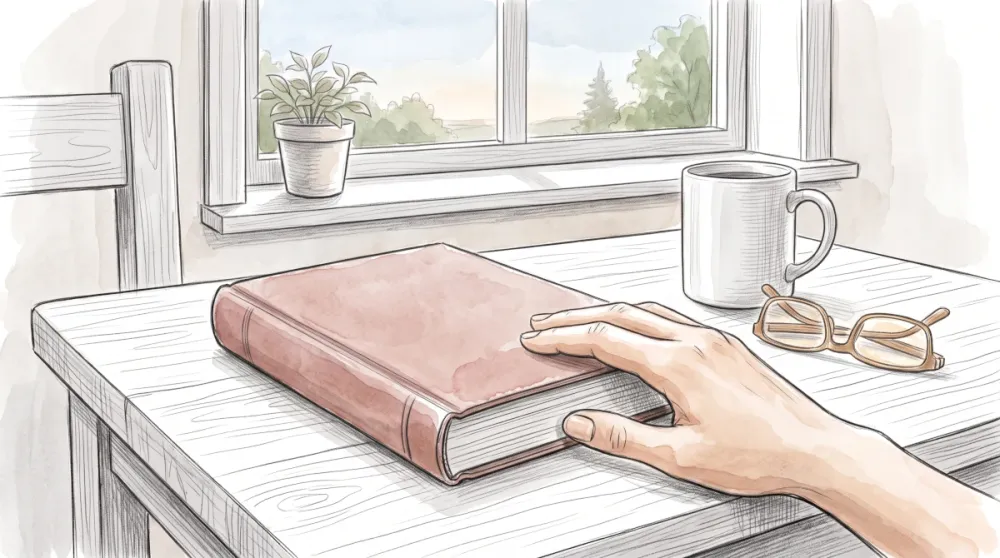 A hand resting on a newly published book.